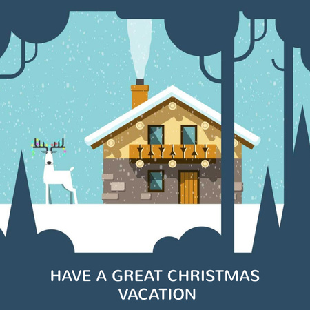 Christmas deer by house in winter Animated Post Tasarım Şablonu