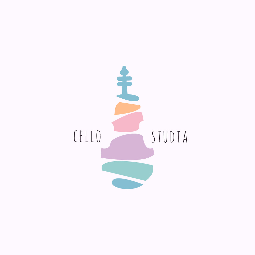 Music Studio with Cello Instrument Icon Logo Modelo de Design