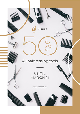 Hairdressing Tools Sale Announcement Poster Design Template