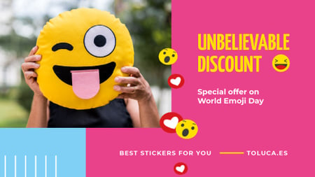 World Emoji Day Offer Girl Holding Funny Face Full HD videoデザインテンプレート