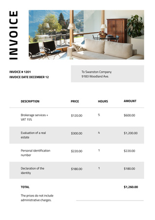 Designvorlage Real Estate Services on modern Interior für Invoice