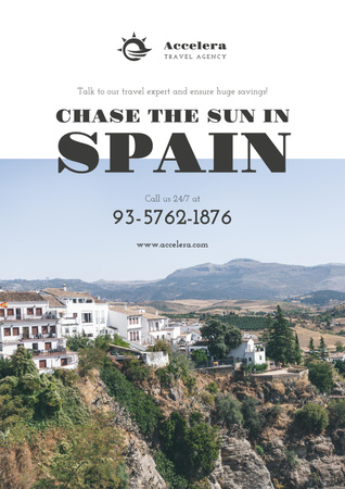 Travel Offer to Spain with mountains landscape Poster Design Template
