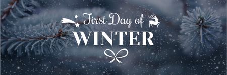 First Winter Day Greeting with Frozen Fir Tree Branch Email header Modelo de Design