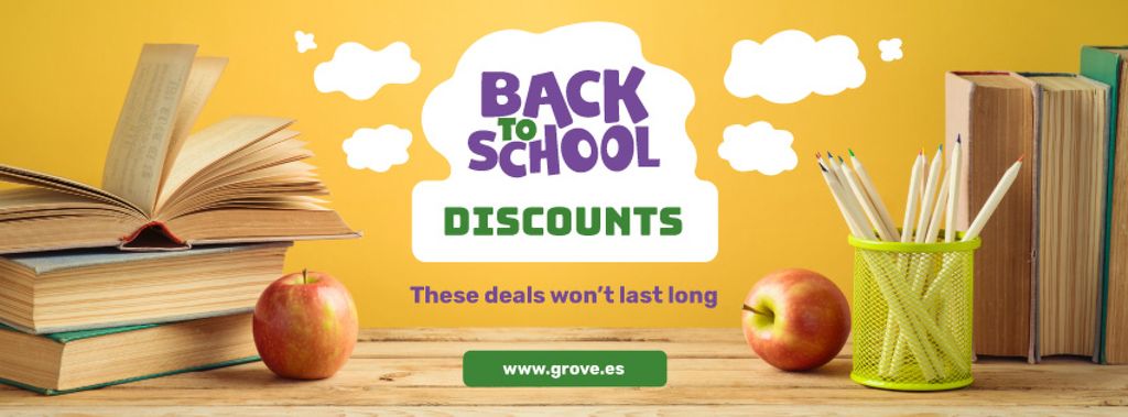 Plantilla de diseño de Back to School Discount with Books on Table Facebook cover 