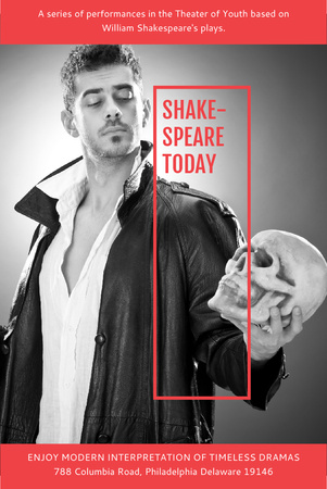 Theater Invitation with Actor in Shakespeare's Performance Pinterest Tasarım Şablonu