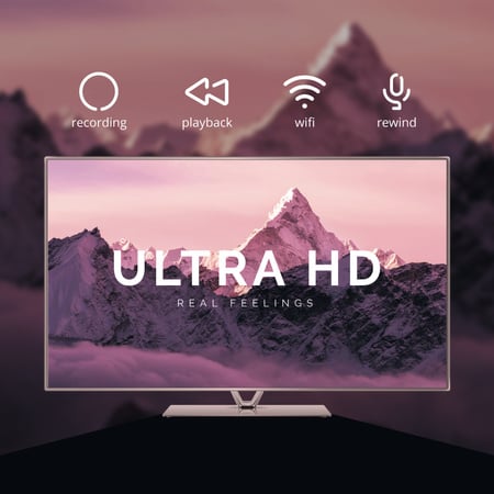 Platilla de diseño HD TV Ad with Mountains on Screen in Purple Animated Post