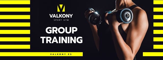 Platilla de diseño Gym Ad with Woman Training with Dumbbells Facebook cover