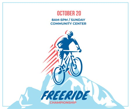 Ontwerpsjabloon van Facebook van Freeride Championship Announcement Cyclist in Mountains