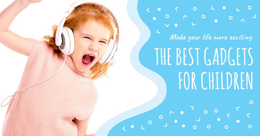 Emotional kid listening to music Facebook AD – шаблон для дизайну