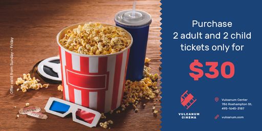 Cinema Offer With Popcorn And 3d Glasses TwitterPost