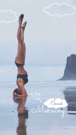 Woman practicing Yoga at the beach TikTok Video tervezősablon