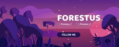 Okyanus Kıyısındaki Büyülü Gece Ormanı Twitch Profile Banner Tasarım Şablonu