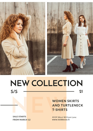 Clothes Store Promotion with Women in Casual Outfits Poster Modelo de Design