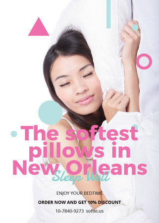Designvorlage Pillows ad Girl sleeping in bed für Invitation