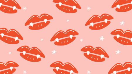 Lip prints with vampire teeth pattern Zoom Background Design Template