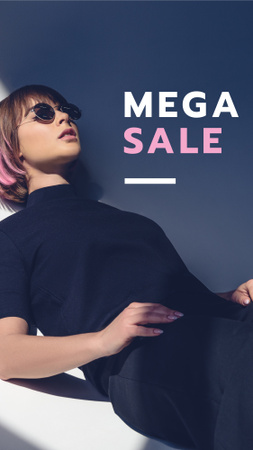 Designvorlage Fashion Sale Woman in Sunglasses and Black Outfit für Instagram Story
