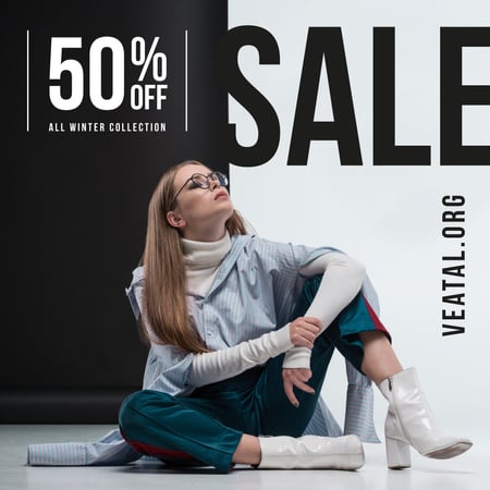 Fashion Sale Woman in Stylish Outfit Instagram Design Template