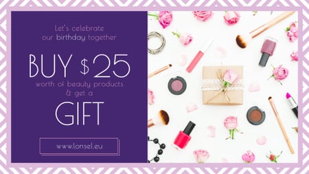 Birthday Offer Cosmetics Set in Pink FB event cover – шаблон для дизайна