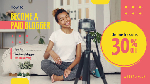 Woman Video Blogger Presenting By Camera 