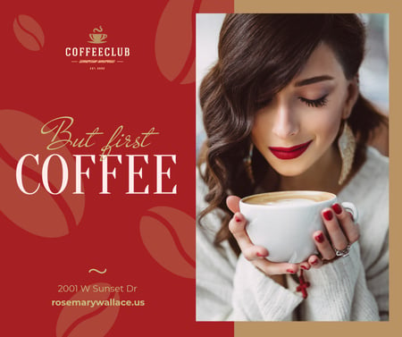 Woman holding coffee cup Facebook Design Template