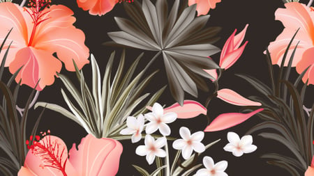 Ontwerpsjabloon van Zoom Background van Tropical Flowers pattern