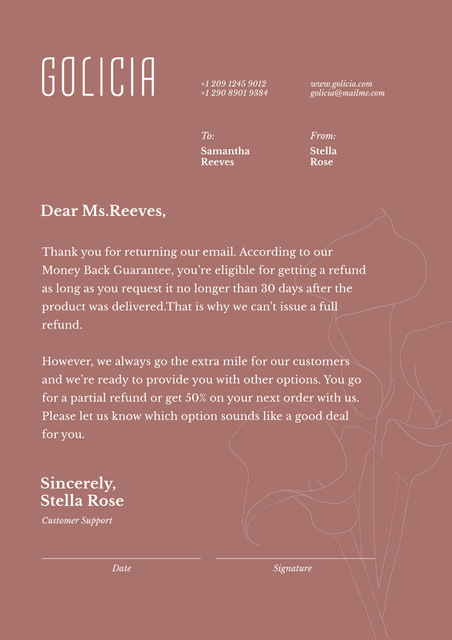Customers Service official response Letterhead – шаблон для дизайна