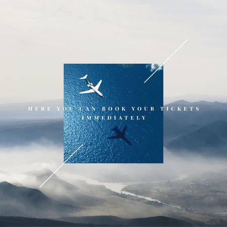 Letadlo letí na obloze nad horami Instagram AD Šablona návrhu