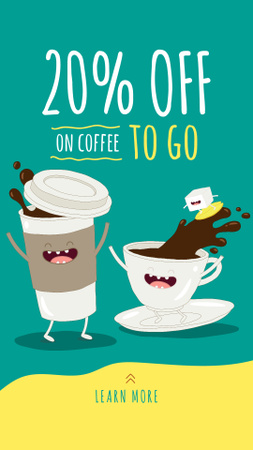 Designvorlage Happy coffee to-go and ceramic cup für Instagram Story