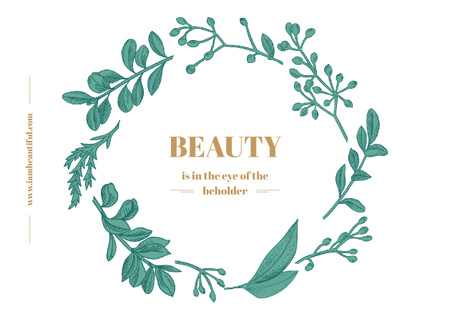 Beauty Quote with Green Floral Wreath Frame Postcard Design Template