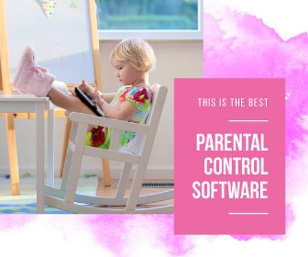 Parental Control Software Ad with Girl Using Tablet Large Rectangle Modelo de Design