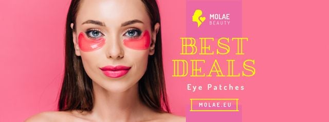 Ontwerpsjabloon van Facebook cover van Cosmetics Ad with Woman Applying Patches in Pink
