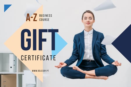 Designvorlage Woman Meditating at Workplace für Gift Certificate