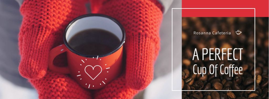 Plantilla de diseño de Cafe Offer Hands in Gloves with Red Cup of Coffee Facebook Video cover 