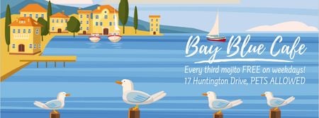 Seagulls at pier in Mediterranean town Facebook Video cover – шаблон для дизайну