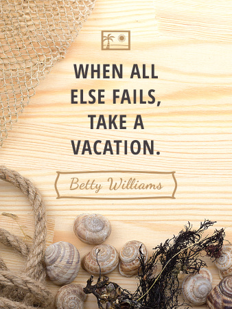 Travel inspiration with Shells on wooden background Poster US – шаблон для дизайну