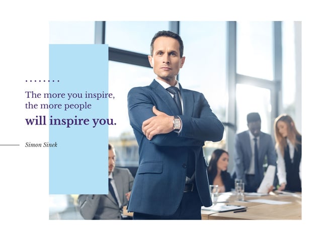 Business Quote with Confident Man at the Meeting Presentation Design Template
