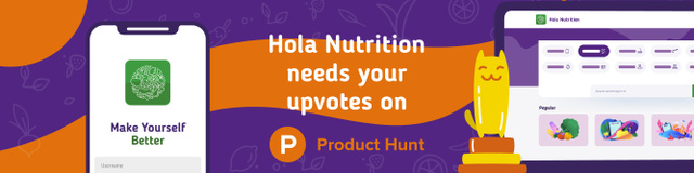 Product Hunt Healthy Nutrition App on Screen Web Banner – шаблон для дизайна