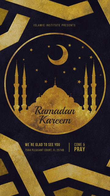 Designvorlage Ramadan Kareem Greeting Golden Mosque New Moon für Instagram Video Story