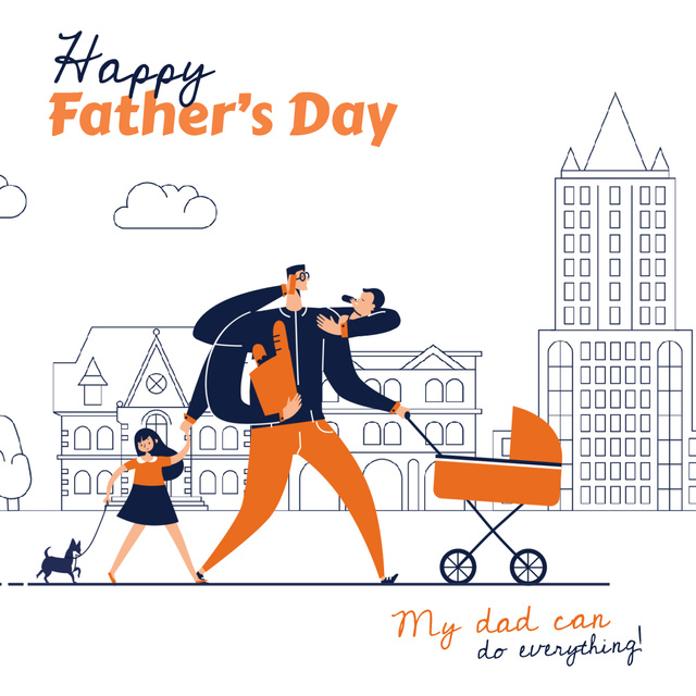 Father with kids shopping on Father's Day Animated Post Modelo de Design
