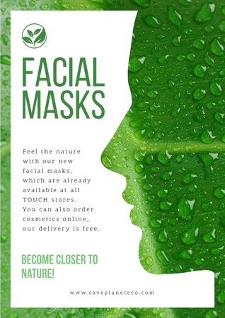 Designvorlage Facial masks with Woman's green silhouette für Poster