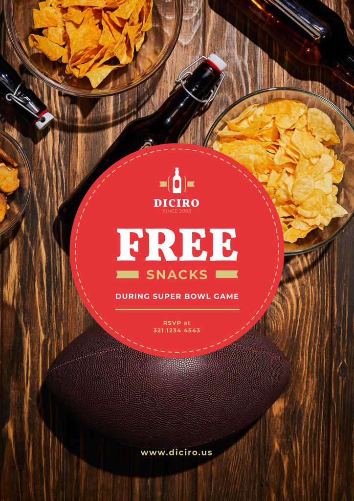 Super Bowl Offer with Beer and Snacks Poster Modelo de Design