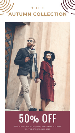 Autumn Sale Ad with Stylish Couple on Street Instagram Video Story tervezősablon