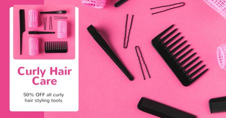 Szablon projektu Hairdressing Tools Sale in Pink Facebook AD