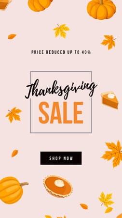 Thanksgiving Sale with pumpkin pie Instagram Story Modelo de Design