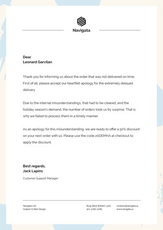 Modèle de visuel Customers Support official apology - Letterhead