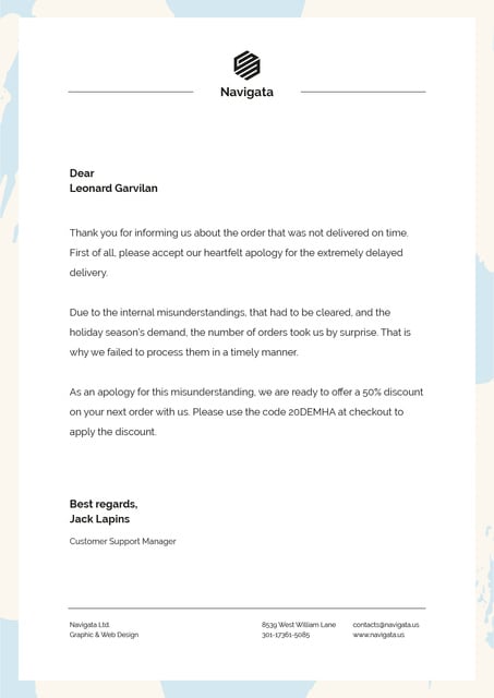 Customers Support official apology Letterhead – шаблон для дизайну