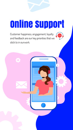 Online Customers Support Consultant on Phone Screen Instagram Video Story tervezősablon