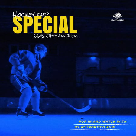 Hockey Match Offer with Player on Ice Animated Postデザインテンプレート