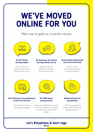 #StayHome Online Education Courses benefits Poster Šablona návrhu