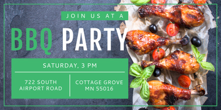 BBQ Party Invitation Grilled Chicken Image Design Template